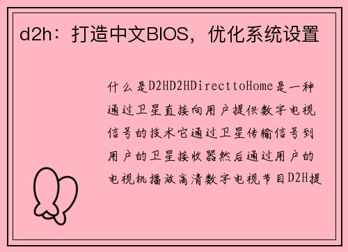 d2h：打造中文BIOS，优化系统设置