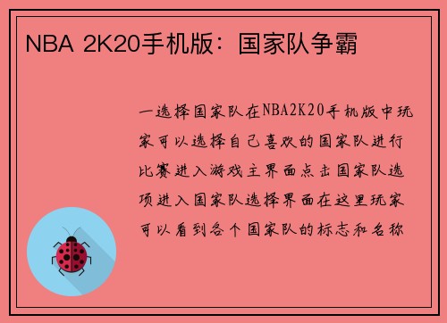 NBA 2K20手机版：国家队争霸